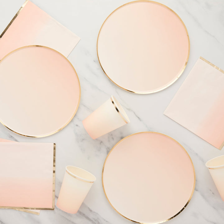 Peach &amp; Gold Ombre Paper Party Plates x 8 - Peach Party Supplies Disposable Plates Peach &amp; Gold Ombre Party Plates x 8
