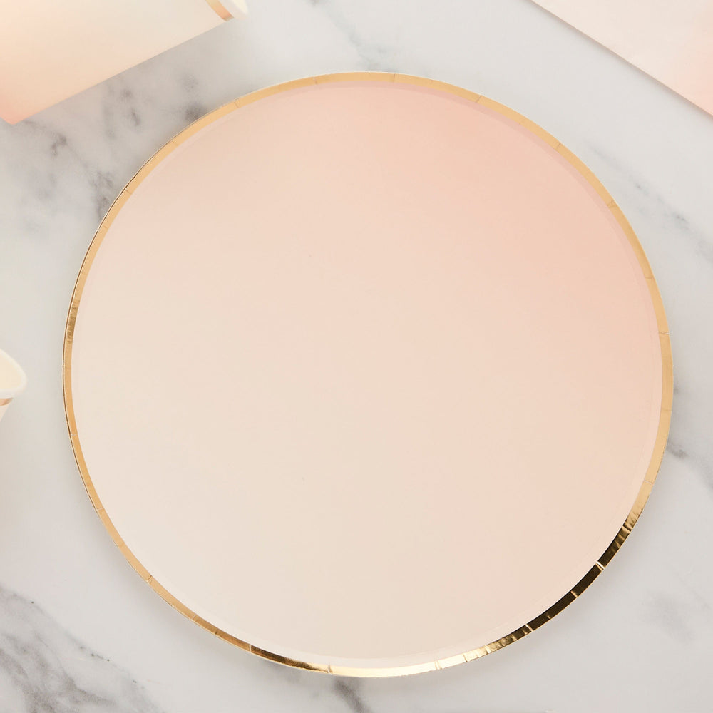 Peach & Gold Ombre Paper Party Plates x 8 - Peach Party Supplies Disposable Plates Peach & Gold Ombre Party Plates x 8