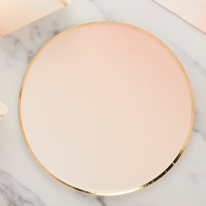 Peach &amp; Gold Ombre Paper Party Plates x 8 - Peach Party Supplies Disposable Plates Peach &amp; Gold Ombre Party Plates x 8