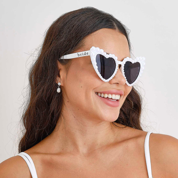 fancy dress Pearl Embellished Heart Shaped 'Bride' Sunglasses