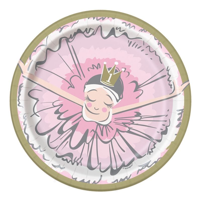 party plates Pink 1st Birthday Party Ballerina Small Plates (Pack of 8)