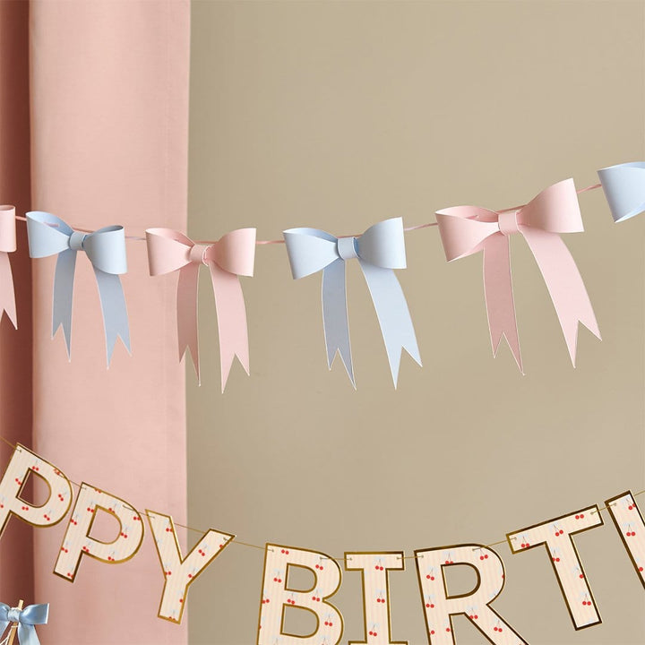 Pink and Blue 3D Bow Garland - Pastel Party Decorations Hanging Decoration Pink and Blue 3D Bow Garland