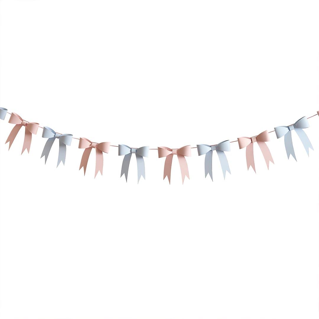 Pink and Blue 3D Bow Garland - Pastel Party Decorations Hanging Decoration Pink and Blue 3D Bow Garland