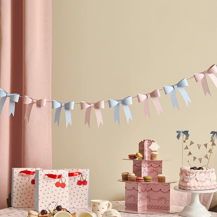 Pink and Blue 3D Bow Garland - Pastel Party Decorations Hanging Decoration Pink and Blue 3D Bow Garland