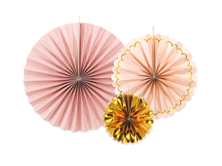 Pink and Gold Party Fans x 3 - Princess Birthday Decorations Hanging Decoration Pink & Gold Party Fans x 3