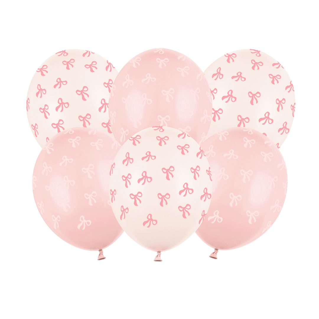 Pink Bow Latex Balloons x 6 - Pink Bow Party Decorations Balloons Pink Bow Latex Balloons x 6
