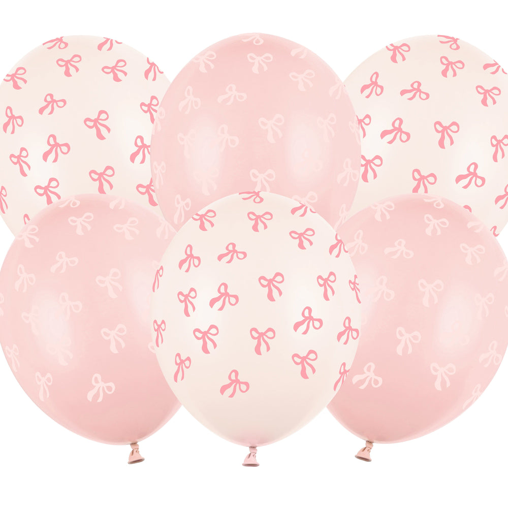 Pink Bow Latex Balloons x 6 - Pink Bow Party Decorations Balloons Pink Bow Latex Balloons x 6