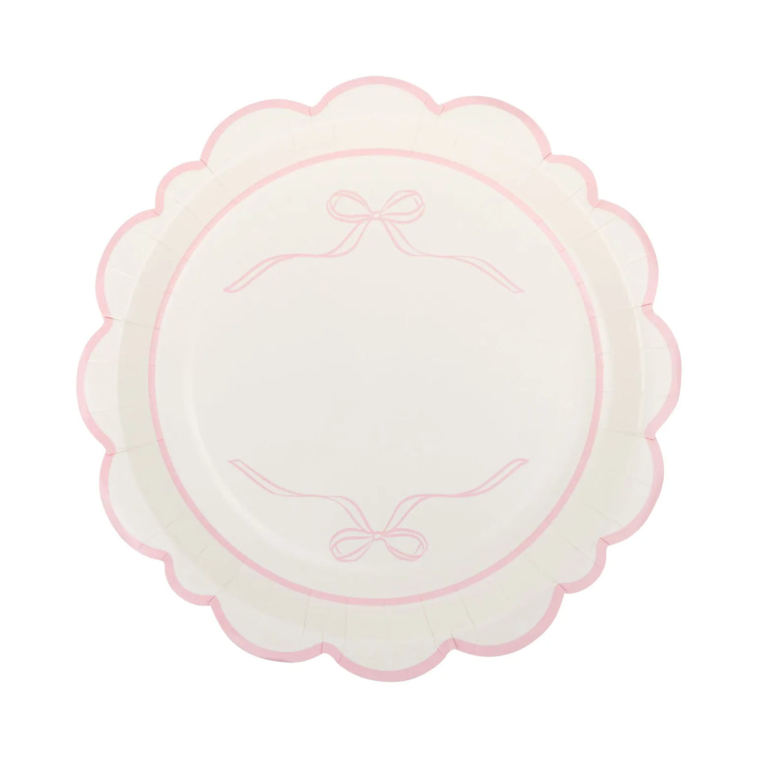 Pink Bows Large Scallop Party Plates x 8 - My Mind&