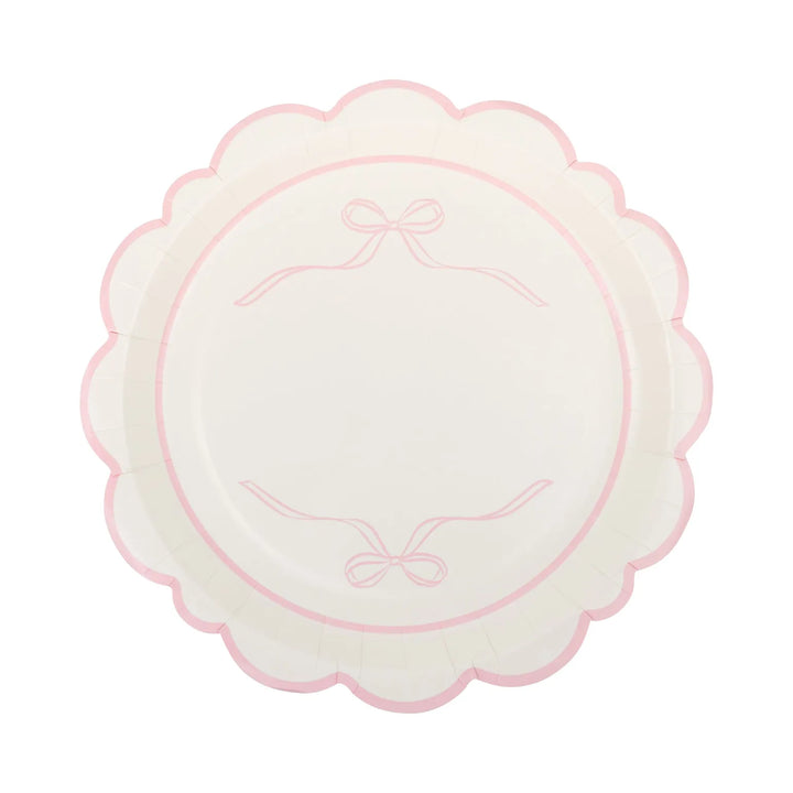 Pink Bows Large Scallop Party Plates x 8 - My Mind&