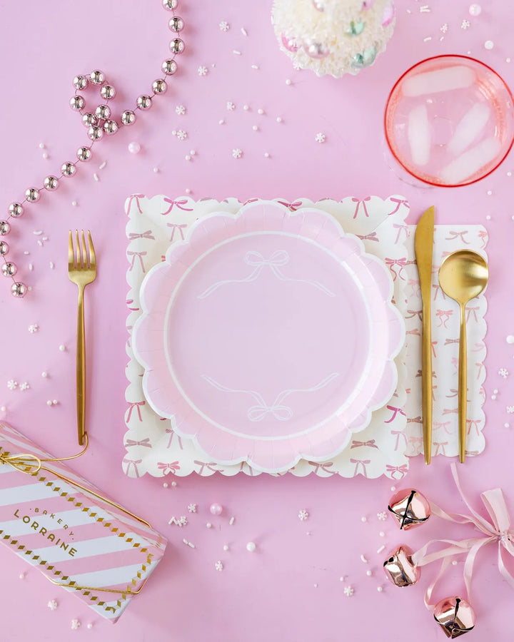 Pink Bows Large Scallop Party Plates x 8 - My Mind&