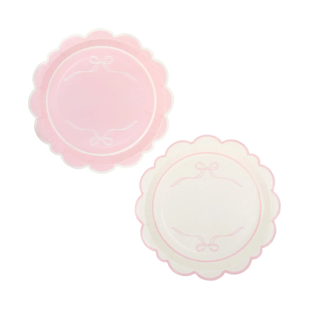 Pink Bows Large Scallop Party Plates x 8 - My Mind&