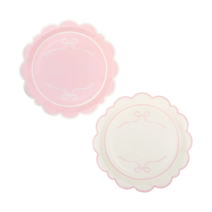 Pink Bows Large Scallop Party Plates x 8 - My Mind&