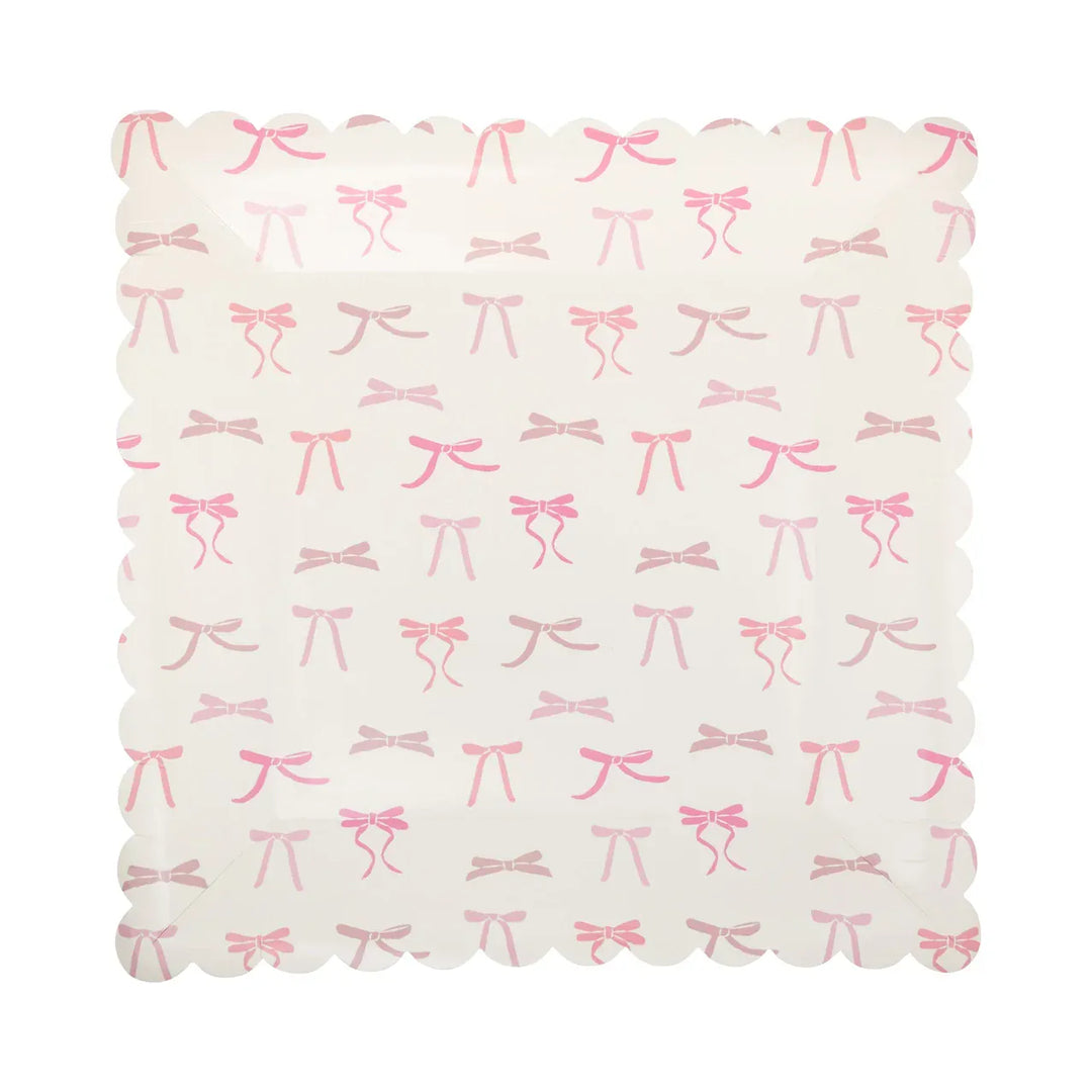 Pink Bows Scallop Party Plates x 8 -  My Mind's Eye Disposable Plates Pink Bows Scallop Party Plates x 8
