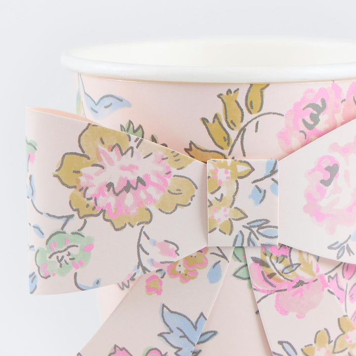 Pink Chintz Bow Party Cups x 8 | Meri Meri party cups Pink Chintz Bow Party Cups x 8