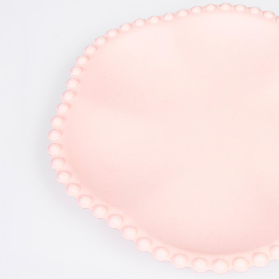 Pink Dot Edged Flower Compostable Side Party Plates x 8 | Meri Meri party plates Pink Dot Edged Flower Compostable Side Party Plates x 8