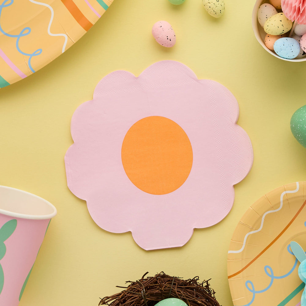 Pink Flower Shaped Paper Napkins x 16 - Floral Party Paper Napkins Pink Flower Shaped Paper Napkins x 16