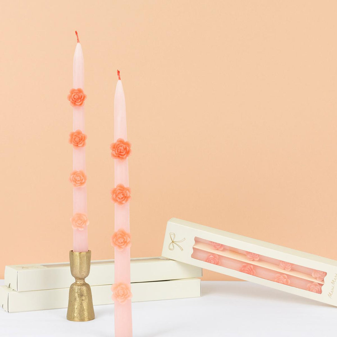 Pink Flower Taper Candles x 2 | Meri Meri Candle Pink Flower Taper Candles x 2