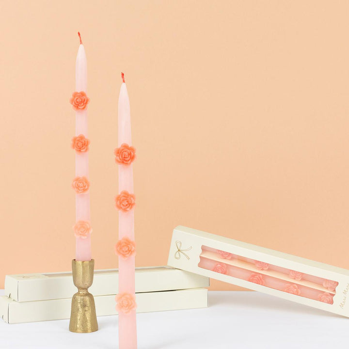 Pink Flower Taper Candles x 2 | Meri Meri Candle Pink Flower Taper Candles x 2