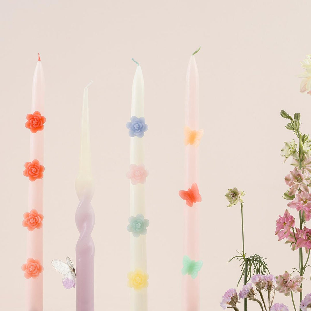 Pink Flower Taper Candles x 2 | Meri Meri Candle Pink Flower Taper Candles x 2
