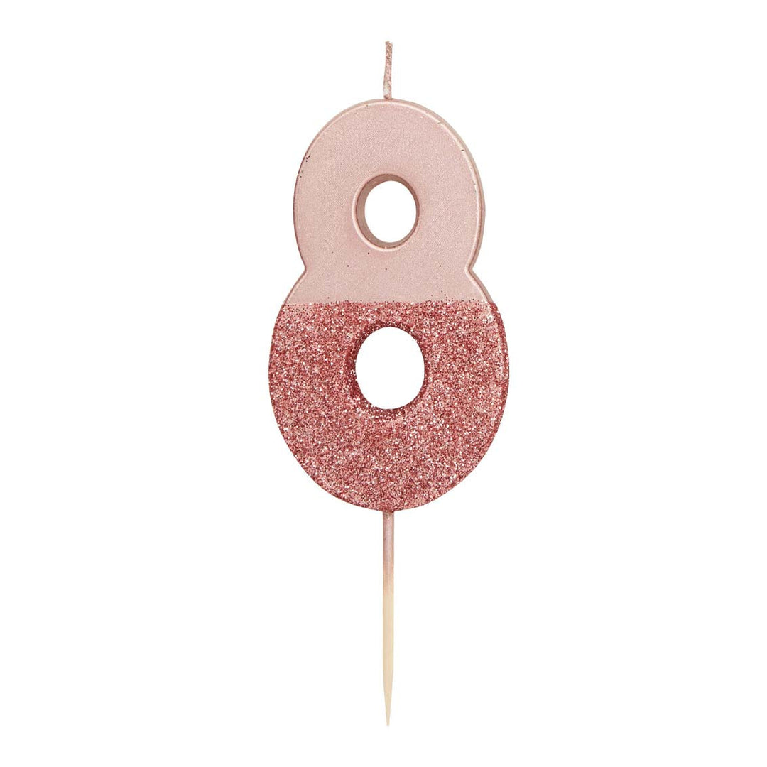 Birthday Candles Pink Glitter Number 8 Candle