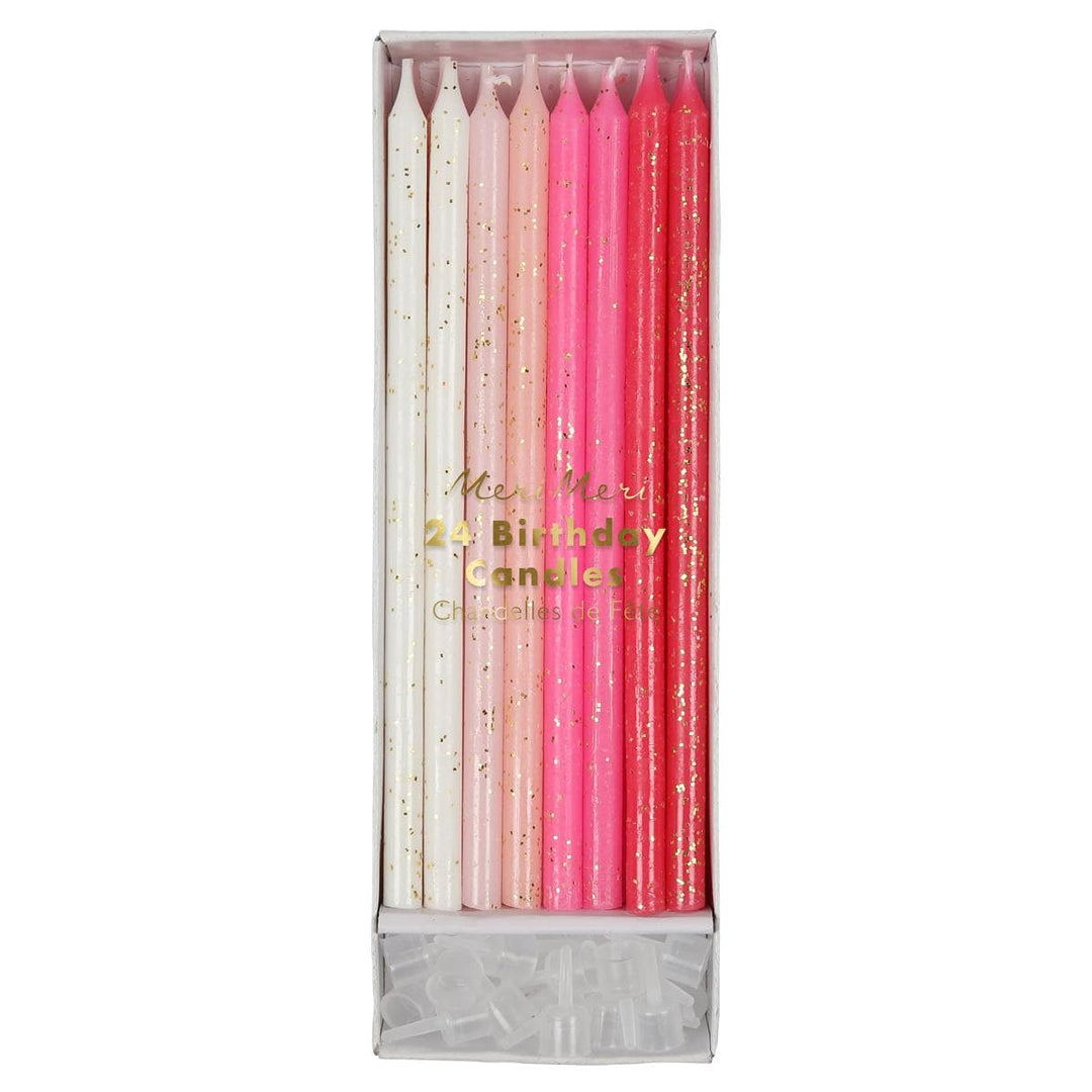 Pink Glitter Party Candles x 24 | Meri Meri Birthday Candles Pink Glitter Party Candles x 24
