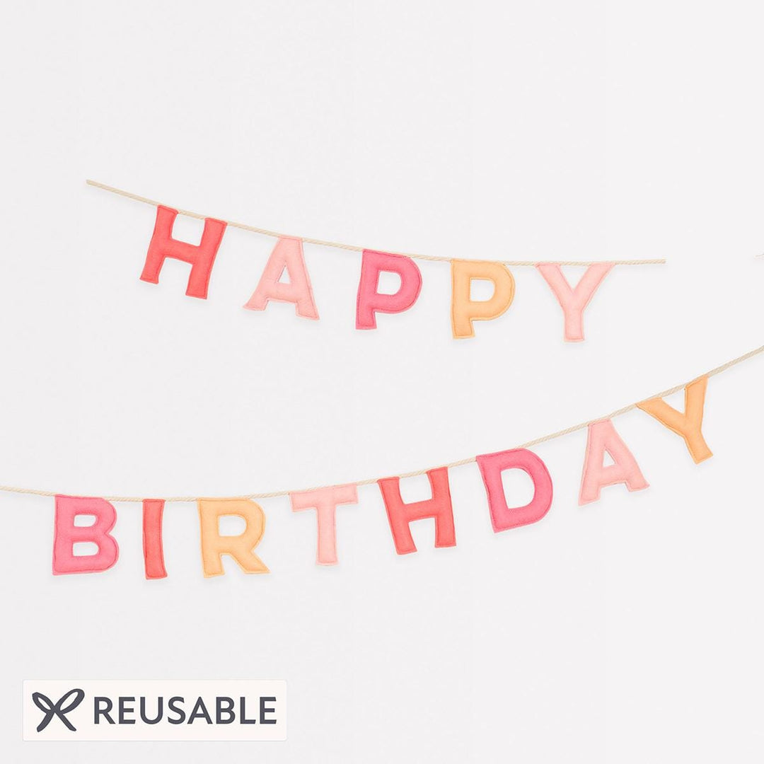 Pink Happy Birthday Felt Party Garland | Meri Meri Bunting Pink Happy Birthday Felt Party Garland