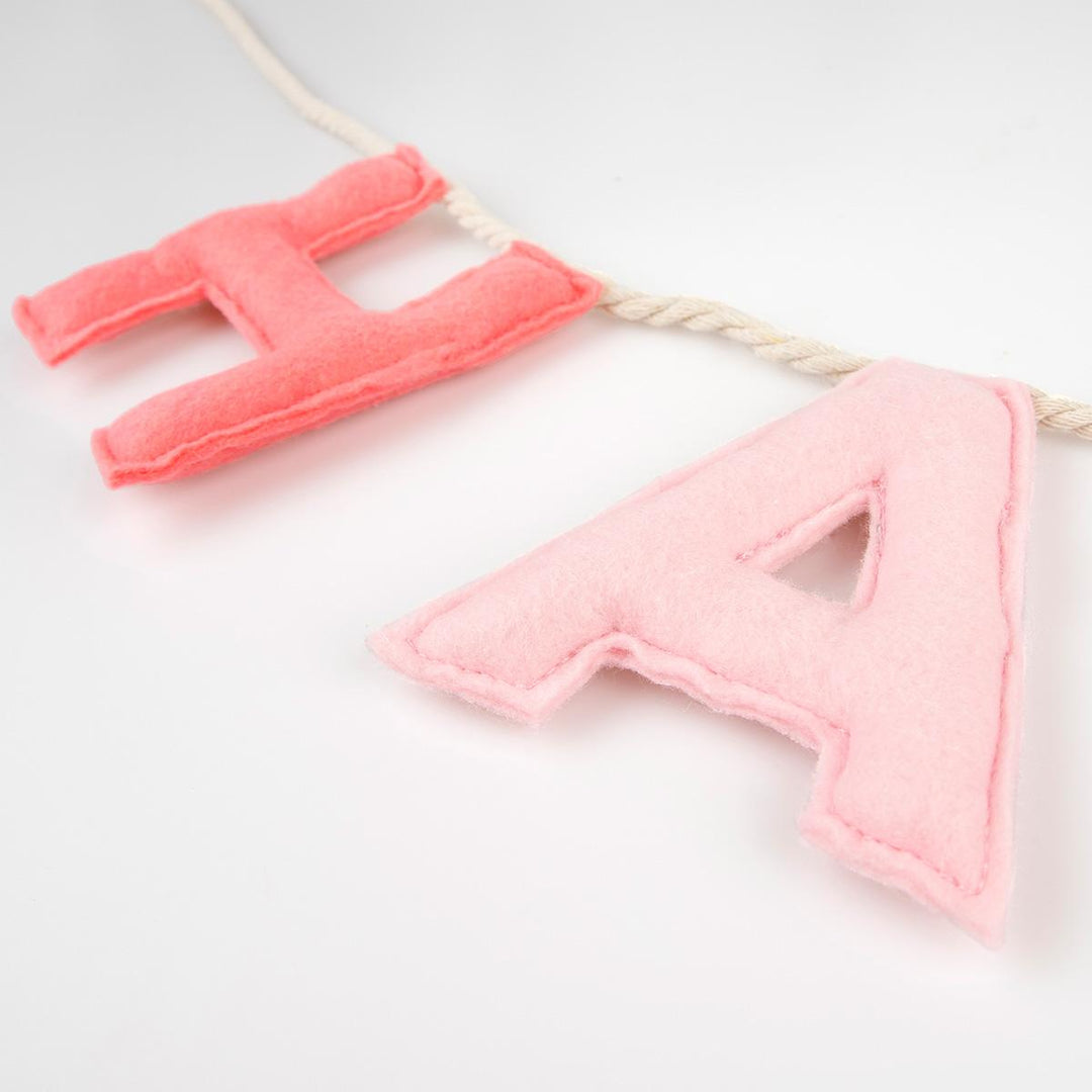 Pink Happy Birthday Felt Party Garland | Meri Meri Bunting Pink Happy Birthday Felt Party Garland