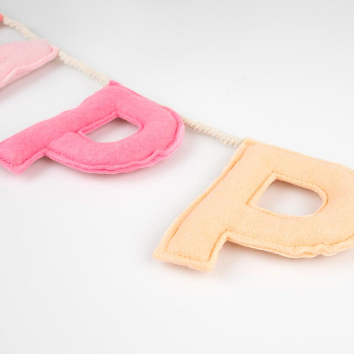 Pink Happy Birthday Felt Party Garland | Meri Meri Bunting Pink Happy Birthday Felt Party Garland