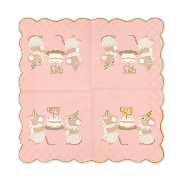 Pink Mouse 1st Birthday Party Napkins x 12 - 1st Birthday Party Supplies Paper Napkins Pink Mouse 1st Birthday Party Napkins x 12