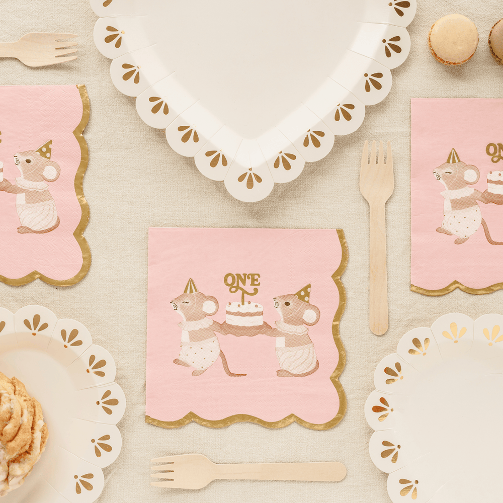 Pink Mouse 1st Birthday Party Napkins x 12 - 1st Birthday Party Supplies Paper Napkins Pink Mouse 1st Birthday Party Napkins x 12