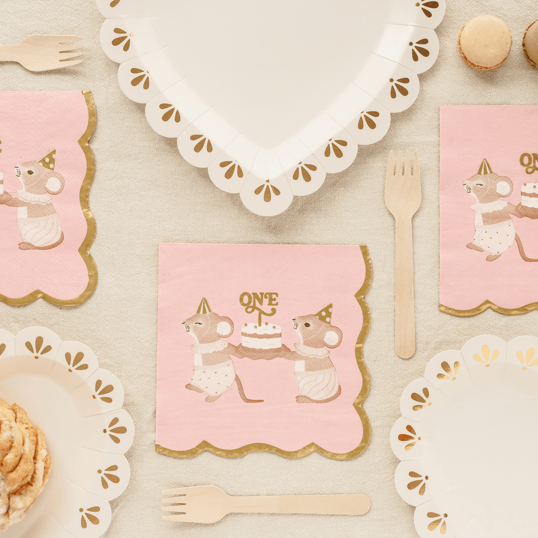 Pink Mouse 1st Birthday Party Napkins x 12 - 1st Birthday Party Supplies Paper Napkins Pink Mouse 1st Birthday Party Napkins x 12