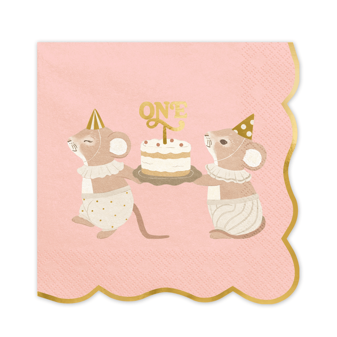 Pink Mouse 1st Birthday Party Napkins x 12 - 1st Birthday Party Supplies Paper Napkins Pink Mouse 1st Birthday Party Napkins x 12