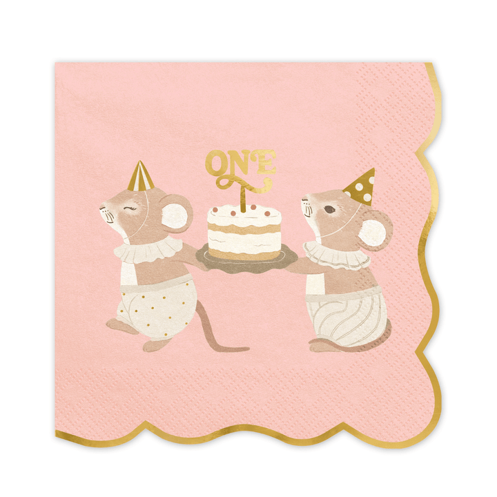 Pink Mouse 1st Birthday Party Napkins x 12 - 1st Birthday Party Supplies Paper Napkins Pink Mouse 1st Birthday Party Napkins x 12