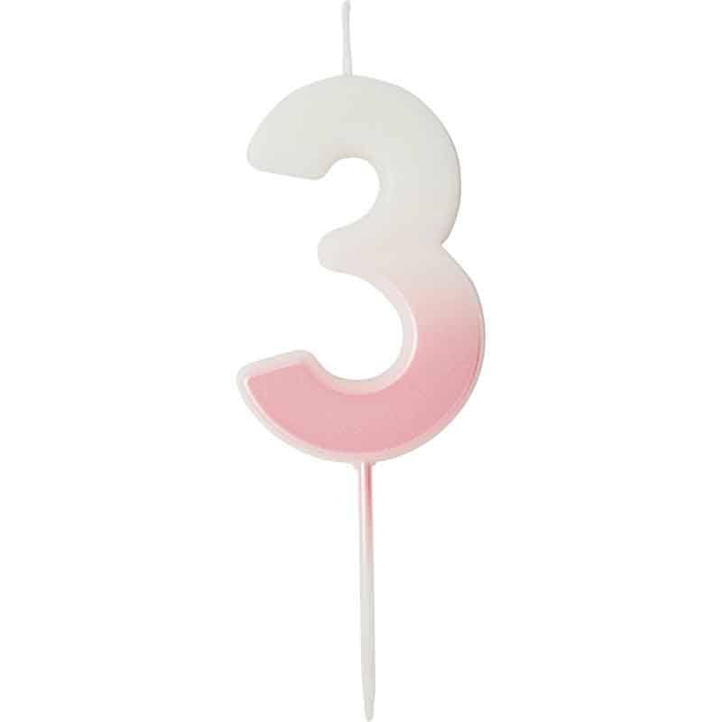 Pink Ombre Number 3 Cake Candle - Birthday Cake Candles Birthday Candles Pink Ombre Number 3 Cake Candle