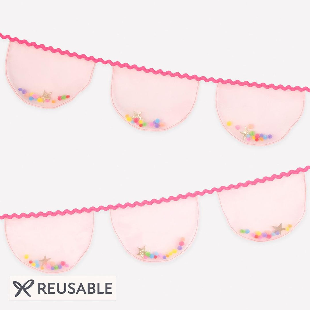 Pink Organza Pompom Party Garland | Meri Meri Bunting Pink Organza Pompom Party Garland