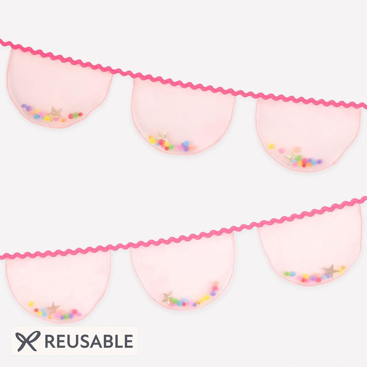Pink Organza Pompom Party Garland | Meri Meri Bunting Pink Organza Pompom Party Garland