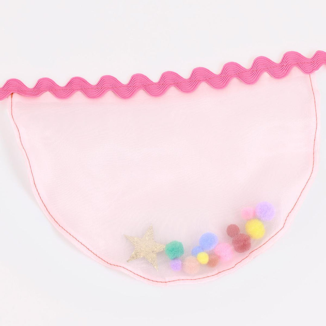 Pink Organza Pompom Party Garland | Meri Meri Bunting Pink Organza Pompom Party Garland