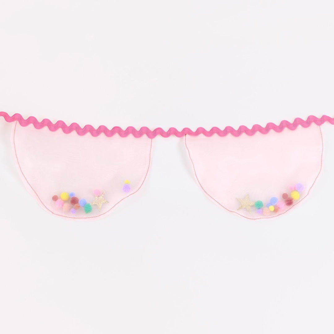 Pink Organza Pompom Party Garland | Meri Meri Bunting Pink Organza Pompom Party Garland