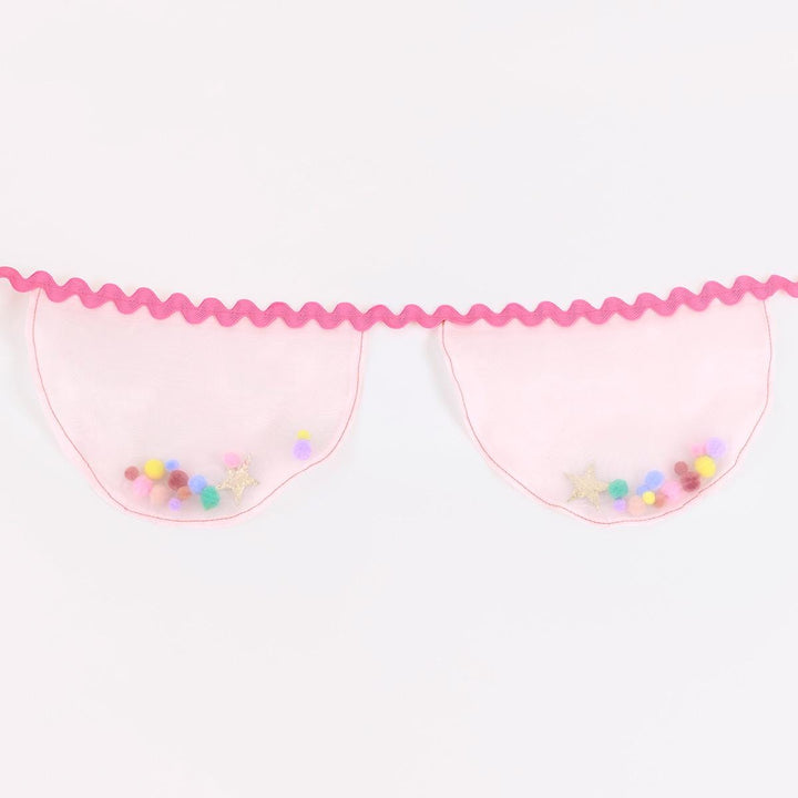 Pink Organza Pompom Party Garland | Meri Meri Bunting Pink Organza Pompom Party Garland