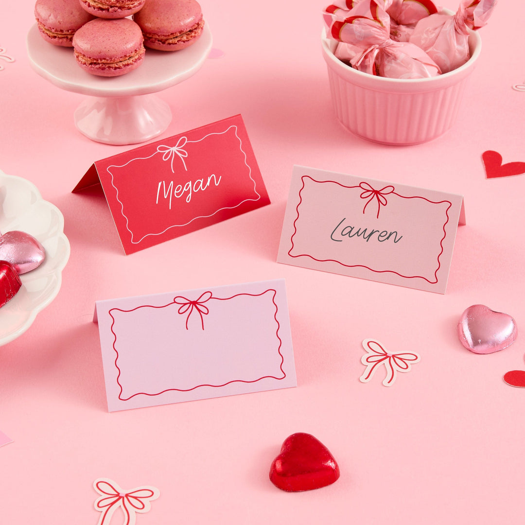 Pink & Red Bow Place Cards x 12 place cards Pink & Red Bow Place Cards x 12