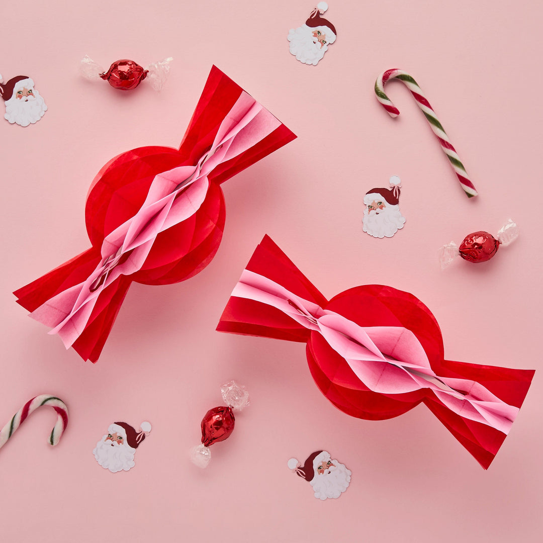 Pink & Red Christmas Honeycomb Sweets - Pack of 4 christmas decorations Pink & Red Christmas Honeycomb Sweets - Pack of 4
