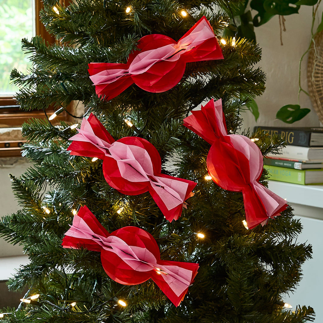 Pink & Red Christmas Honeycomb Sweets - Pack of 4 christmas decorations Pink & Red Christmas Honeycomb Sweets - Pack of 4
