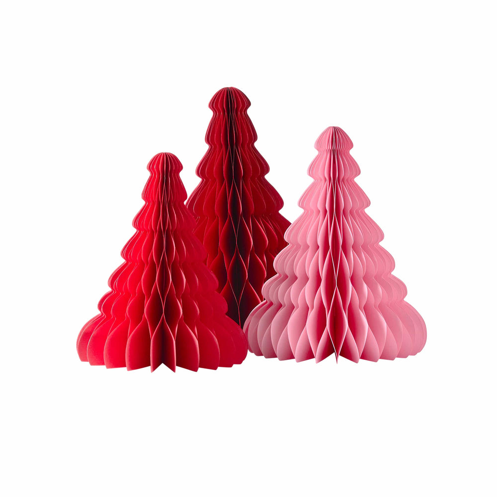 Pink & Red Honeycomb Christmas Trees - Pack of 3 christmas decorations Pink & Red Honeycomb Christmas Trees - Pack of 3