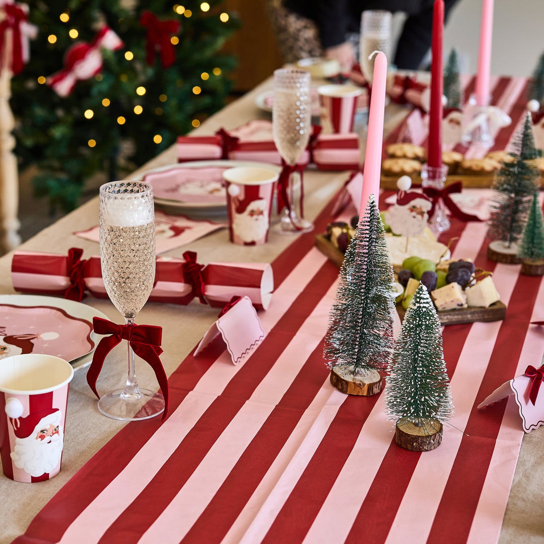 Pink &amp; Red Stripe Paper Tablecloth | Hootyballoo Christmas Tableware Tablecloths Pink &amp; Red Stripe Paper Tablecloth