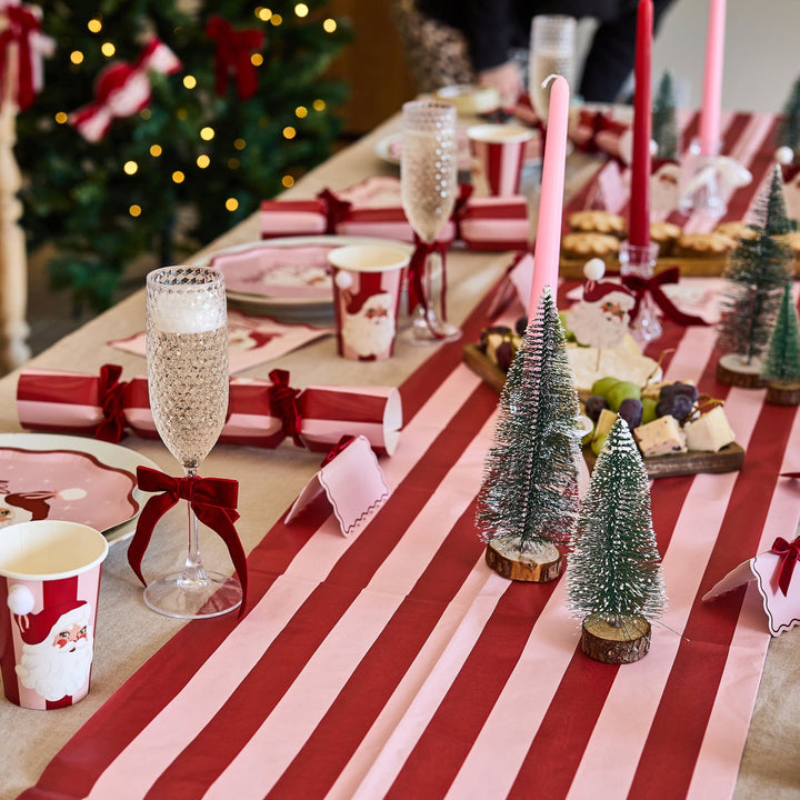 Pink &amp; Red Stripe Paper Tablecloth | Hootyballoo Christmas Tableware Tablecloths Pink &amp; Red Stripe Paper Tablecloth