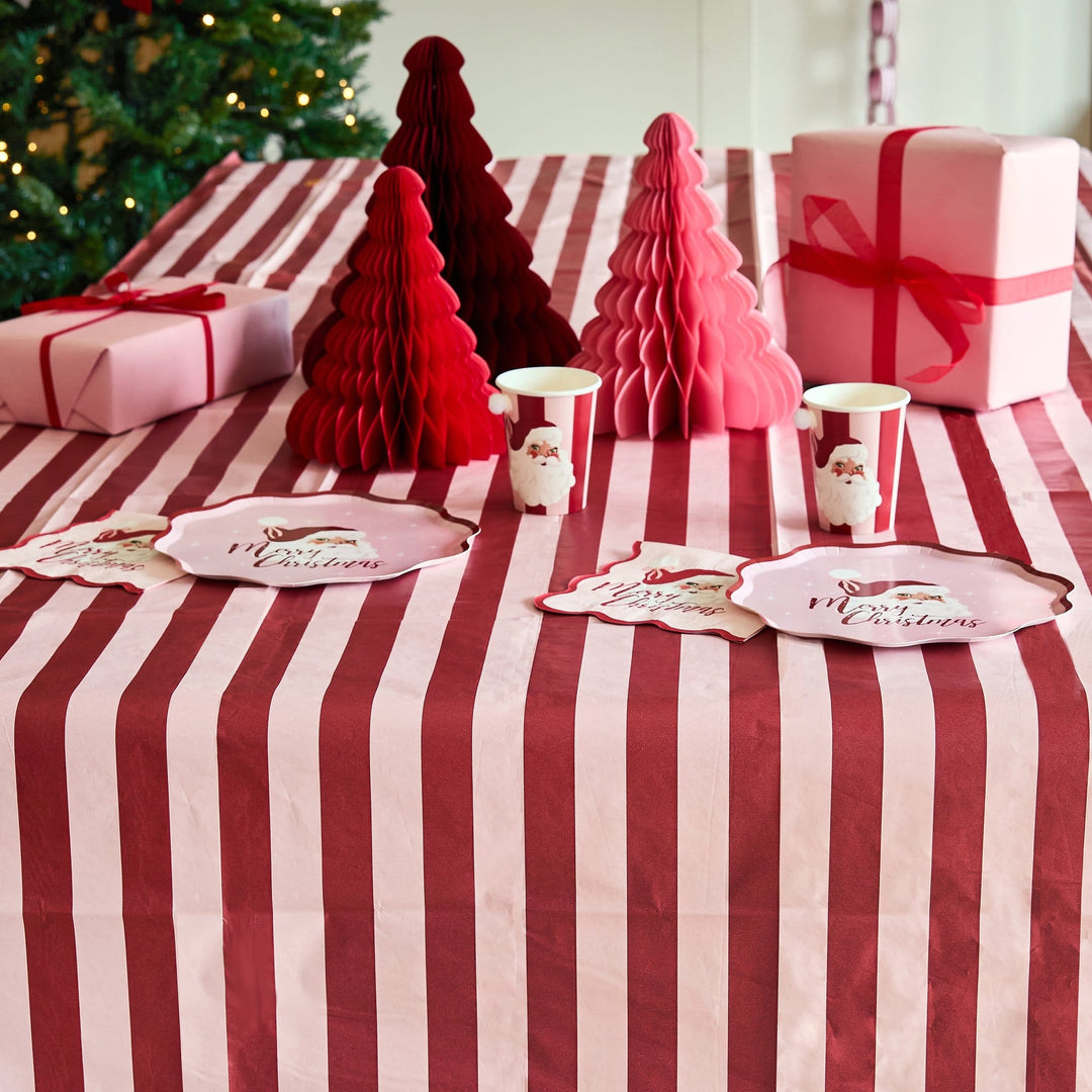 Pink &amp; Red Stripe Paper Tablecloth | Hootyballoo Christmas Tableware Tablecloths Pink &amp; Red Stripe Paper Tablecloth