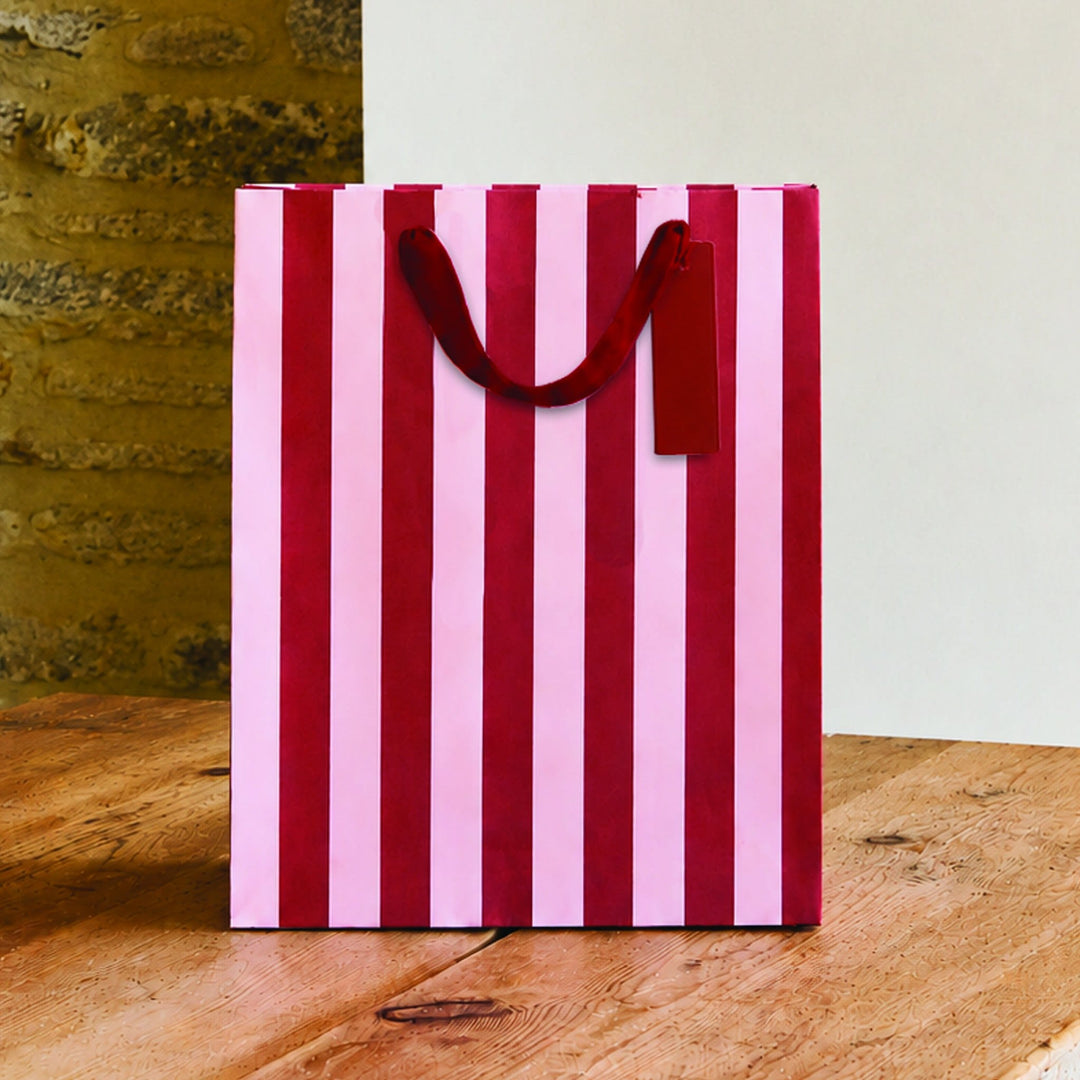 Pink &amp; Red Striped Small Gift Bag | Hootyballoo Christmas Gift Bags Gift Bags Pink &amp; Red Striped Small Gift Bag