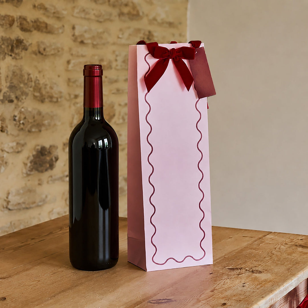 Pink &amp; Red Velvet Bow Bottle Bag | Hootyballoo Christmas Bottle Gift Bag Gift Bags Pink &amp; Red Velvet Bow Bottle Bag