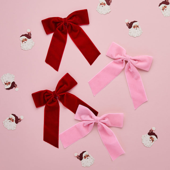Pink &amp; Red Velvet Bow Clip Decorations x 6 | Hootyballoo Christmas Bows christmas decorations Pink &amp; Red Velvet Bow Clip Decorations x 6