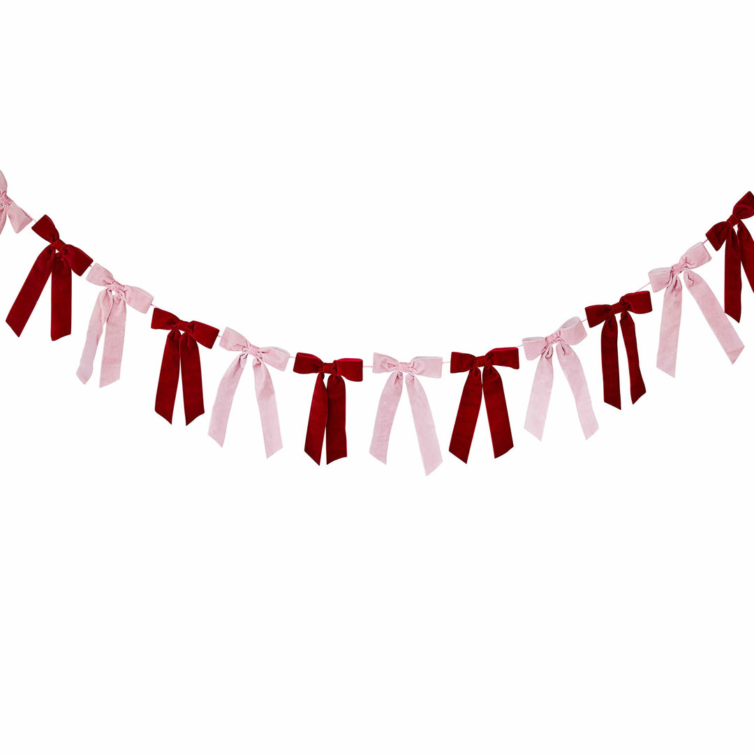 Pink & Red Velvet Bow Garland - 2m Bunting Pink & Red Velvet Bow Garland - 2m